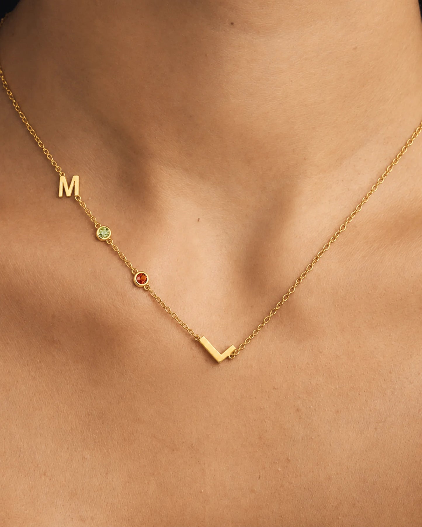Sideway Initial Birthstone Necklace
