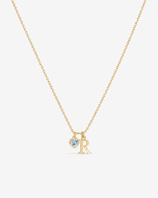 Heart Birthstone & Initial Necklace